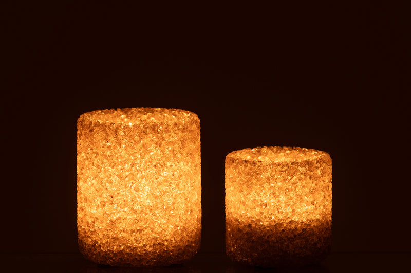 Set Of 2 Tealight Holder Stone Glass Greige
