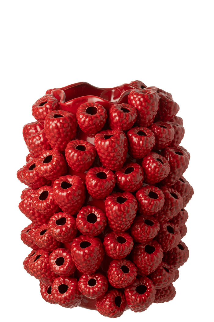 Vase Berry Relief Clay Christmas Red