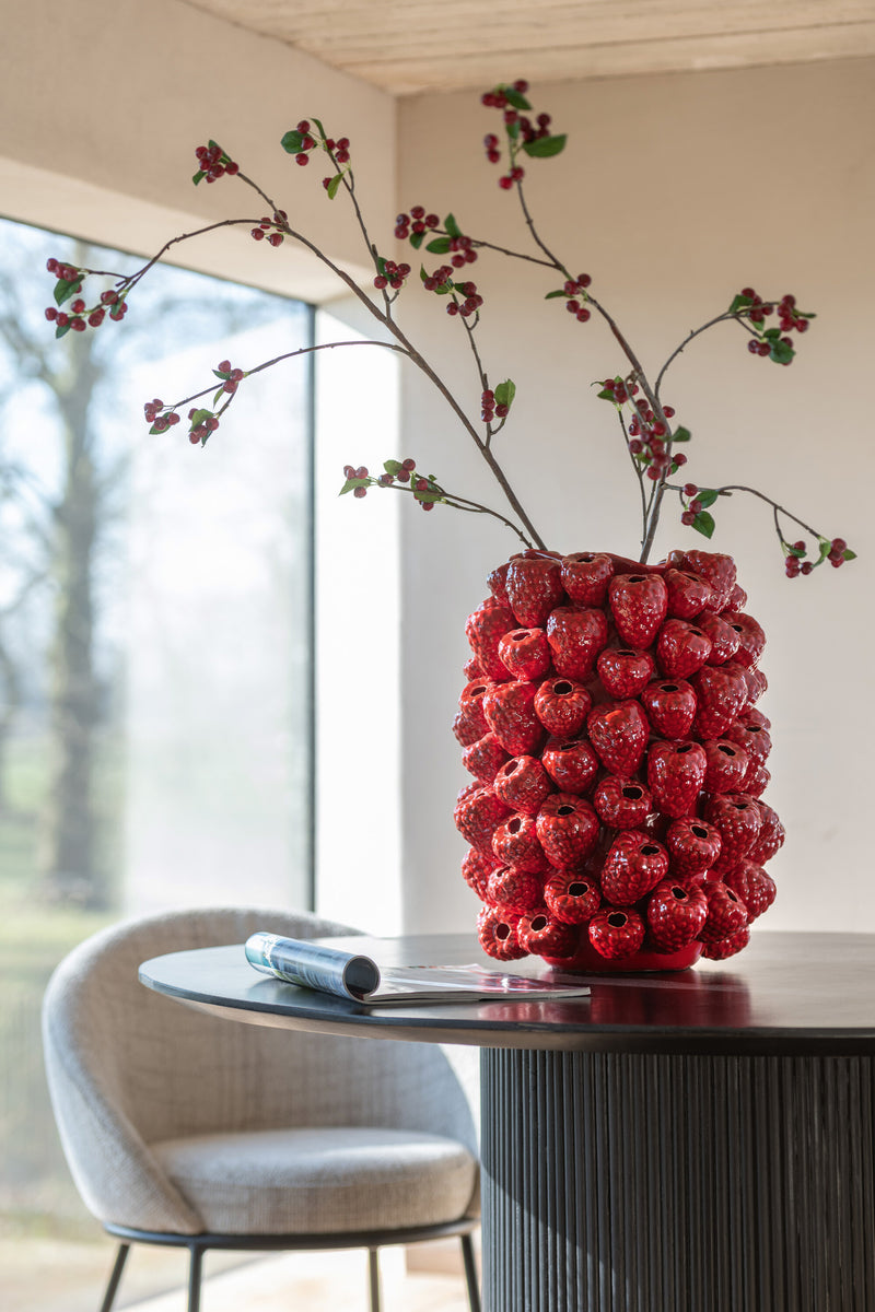 Vase Berry Relief Clay Christmas Red