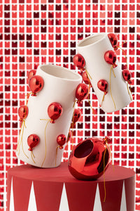 Vase Balloon Ceramic White/Christmas Red Small