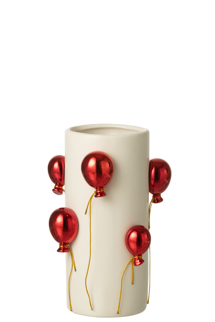Vase Balloon Ceramic White/Christmas Red Small