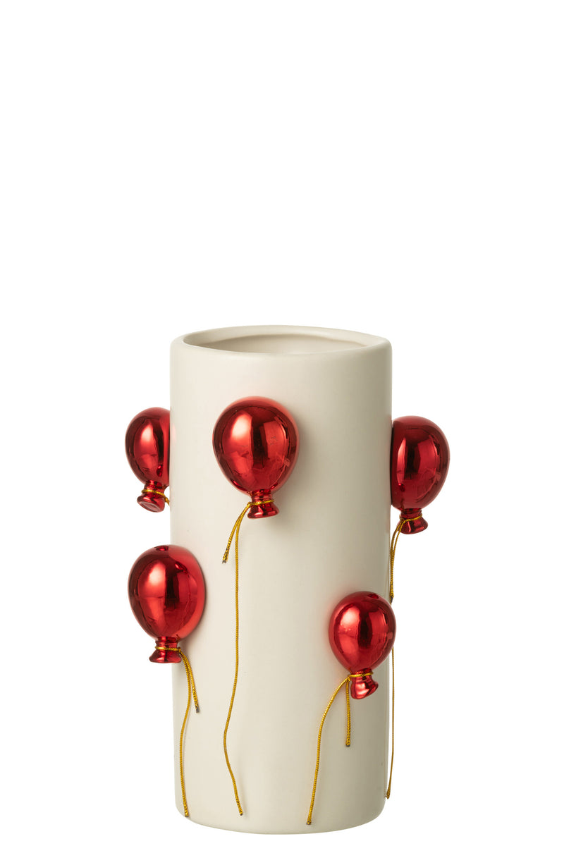 Vase Balloon Ceramic White/Christmas Red Small