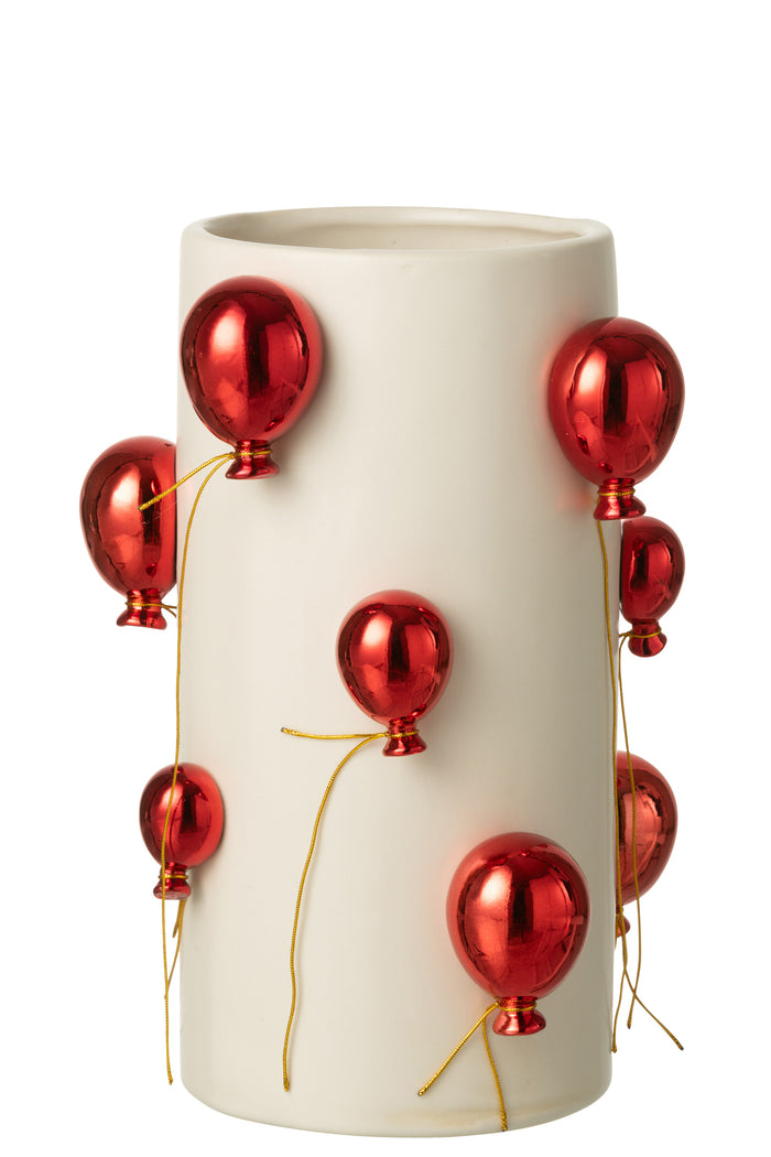 Vase Balloon Ceramic White/Christmas Red Large
