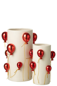 Vase Balloon Ceramic White/Christmas Red Large