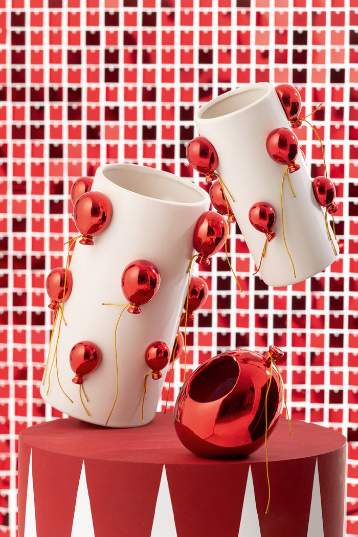 Vase Balloon Ceramic White/Christmas Red Large