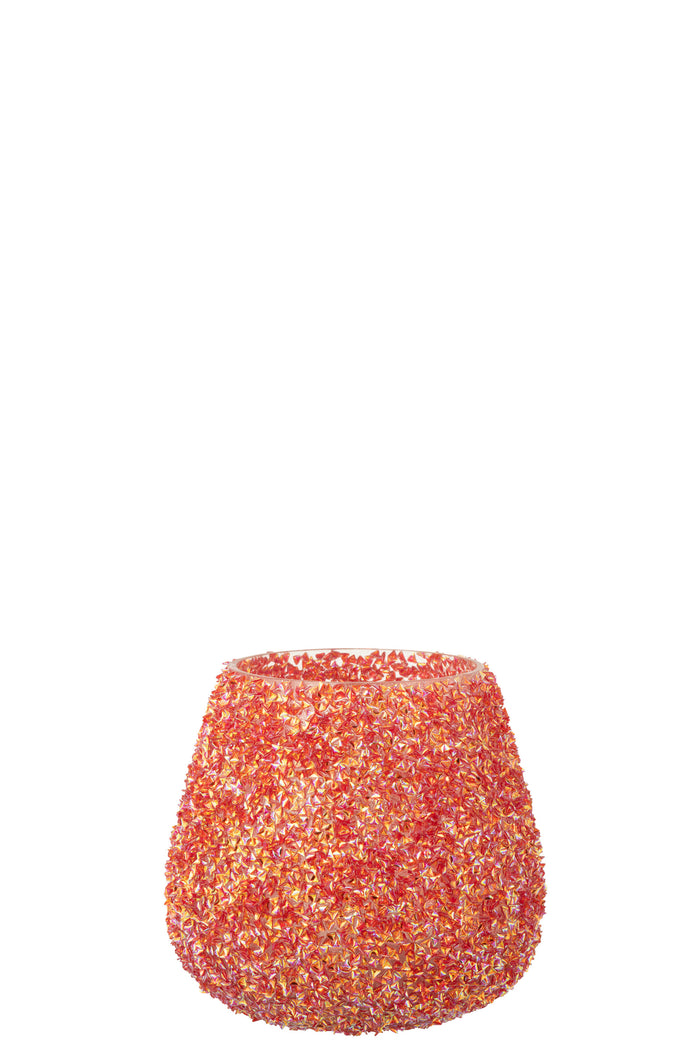 Candle Holder Beads Glass Dark Orange Medium