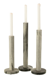 Set Of 3 Candle Holder Marble Black/Light Grey