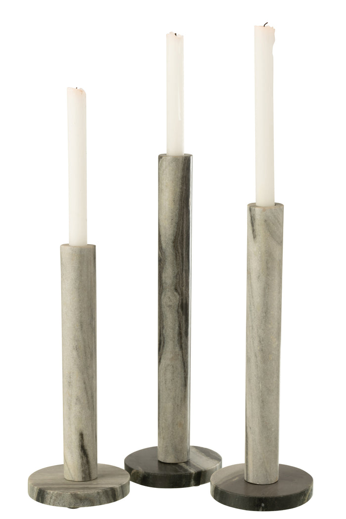 Set Of 3 Candle Holder Marble Black/Light Grey