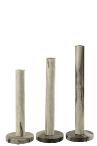 Set Of 3 Candle Holder Marble Black/Light Grey