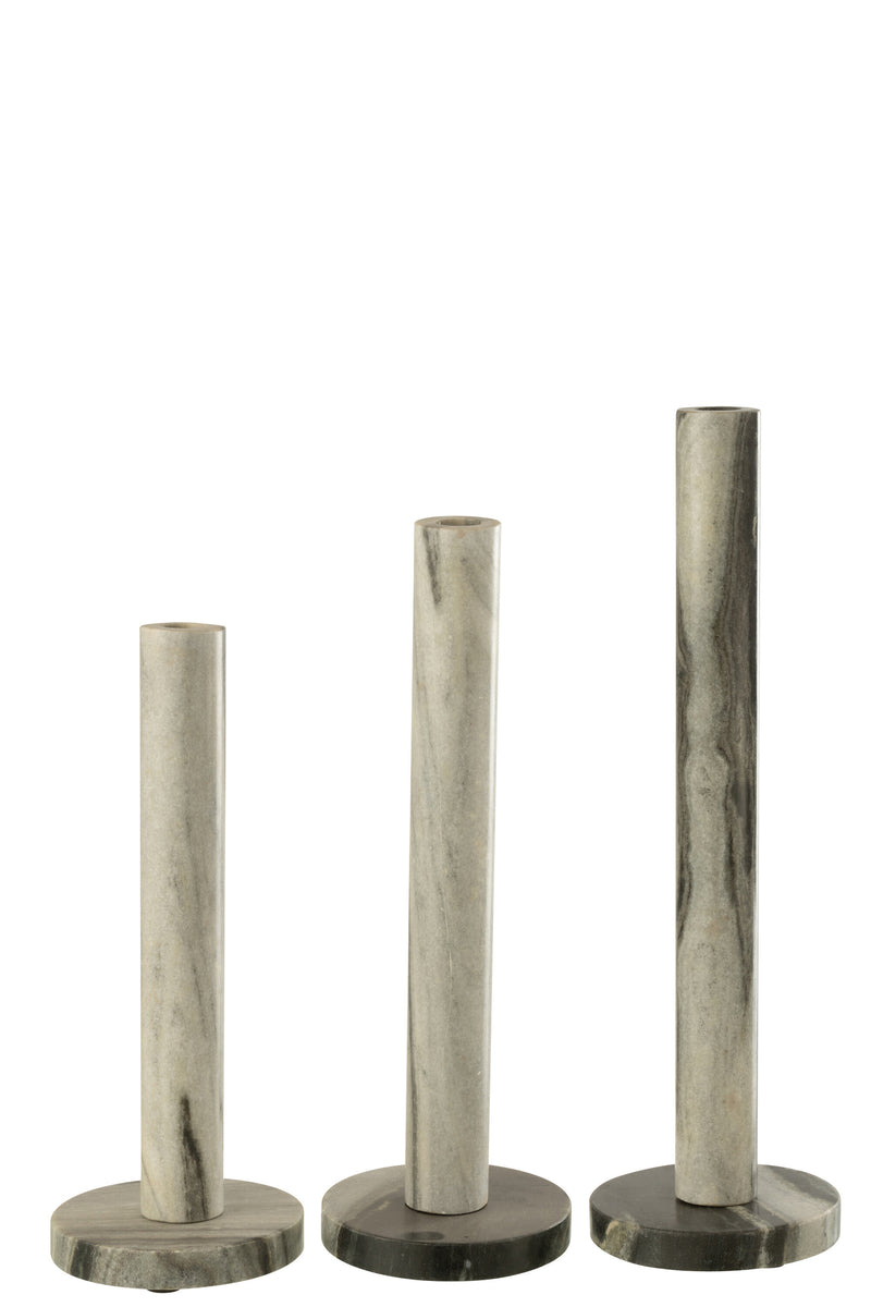 Set Of 3 Candle Holder Marble Black/Light Grey