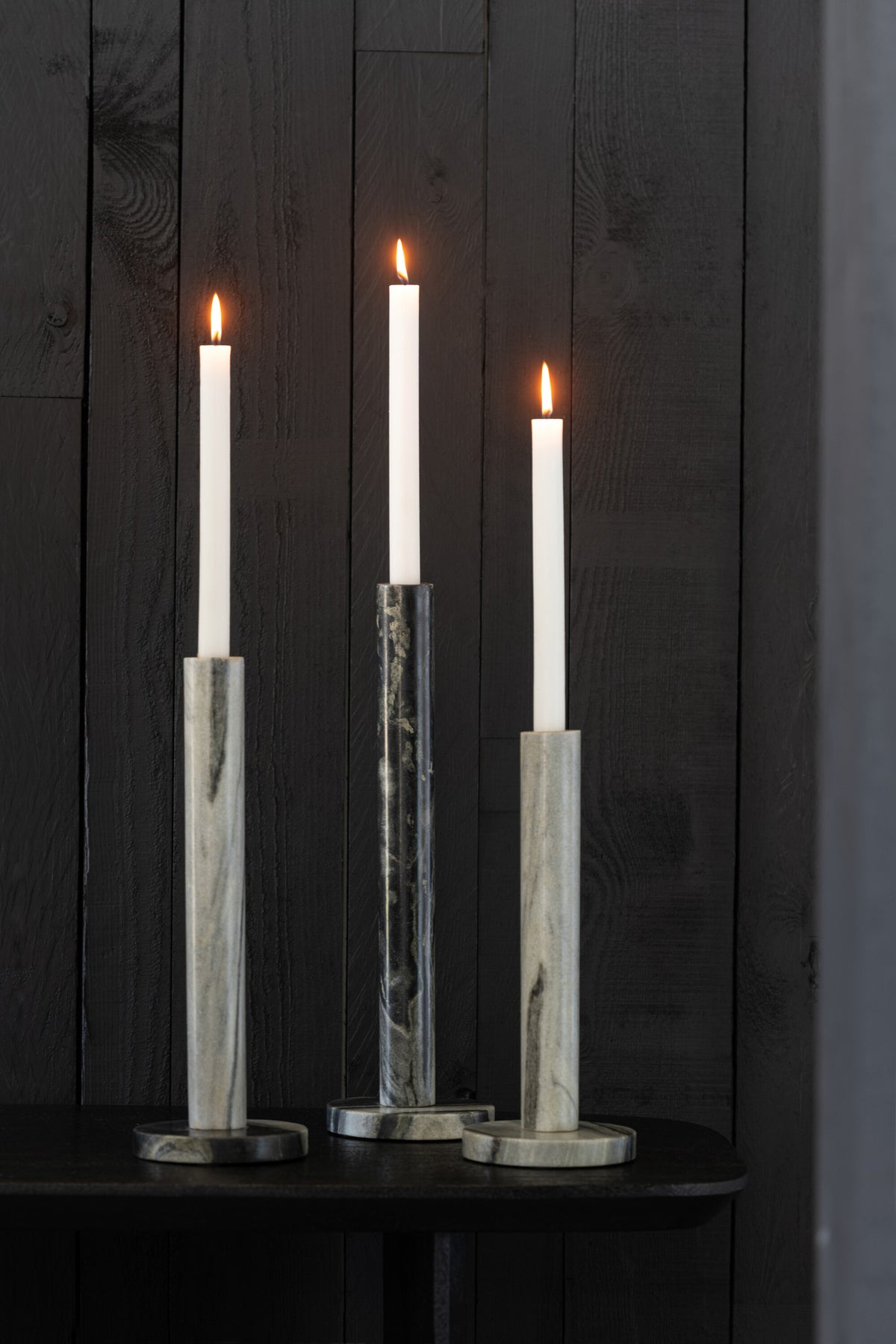 Set Of 3 Candle Holder Marble Black/Light Grey