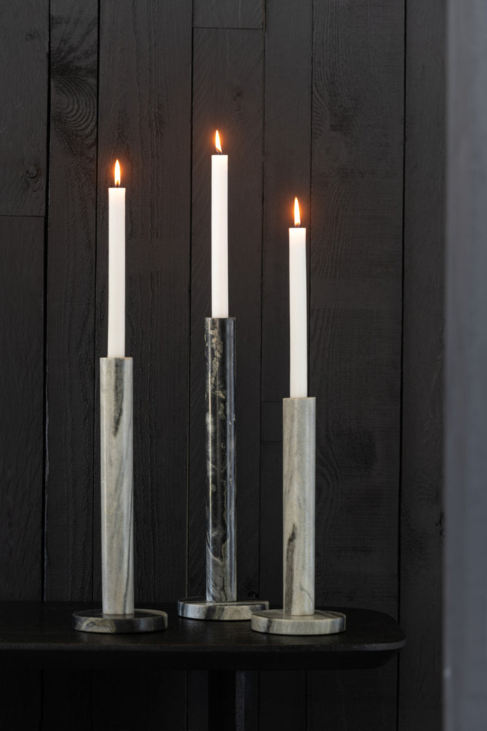 Set Of 3 Candle Holder Marble Black/Light Grey