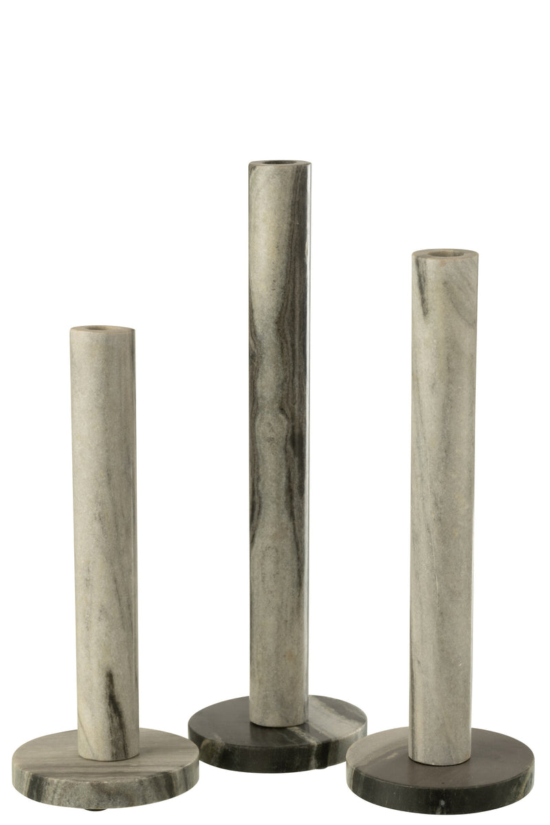 Set Of 3 Candle Holder Marble Black/Light Grey