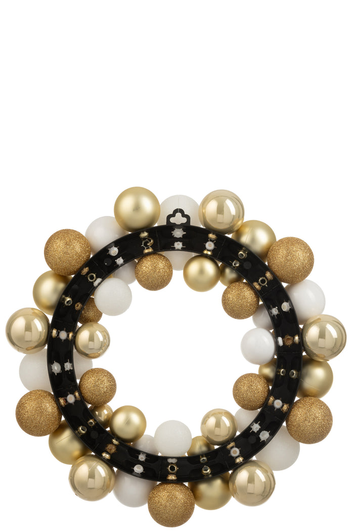 Wreath Christmas Baubles Plastic White/Gold Colored