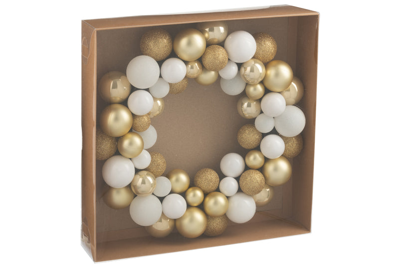 Wreath Christmas Baubles Plastic White/Gold Colored