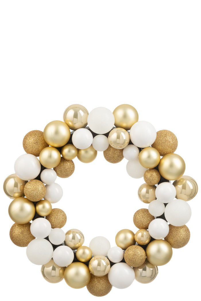 Wreath Christmas Baubles Plastic White/Gold Colored