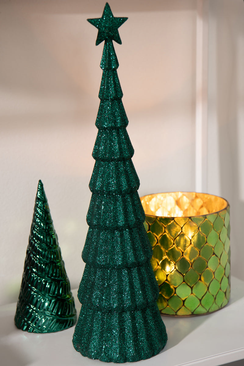 Tree +  Star Plastic Dark Green Assortment Of 2