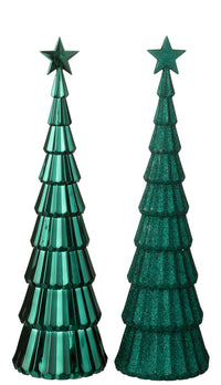 Tree +  Star Plastic Dark Green Assortment Of 2