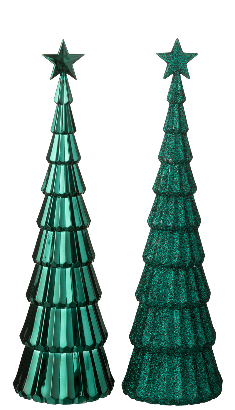Tree +  Star Plastic Dark Green Assortment Of 2
