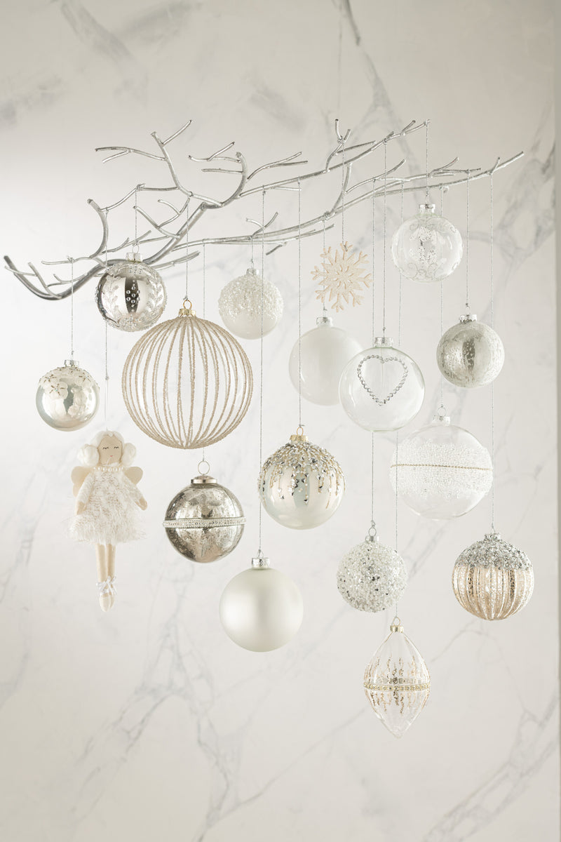 Box Of 4 Christmas Baubles Sugar Middle Diamonds Line Glass Clear Large