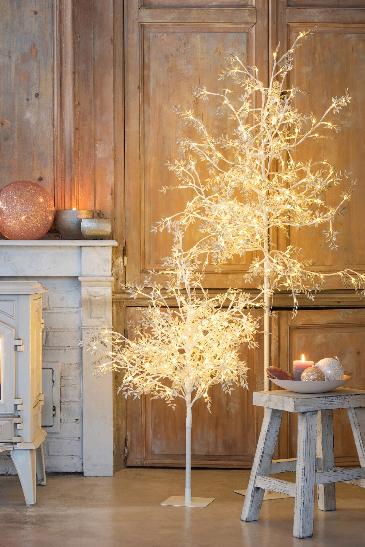 Tree Leaves Glitter+Led Metal Silver Metal