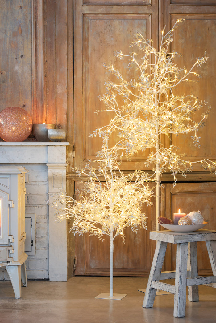 Tree Leaves Glitter+Led Metal Silver Metal