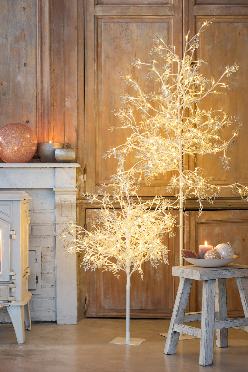 Tree Leaves Glitter+Led Metal Silver Metal