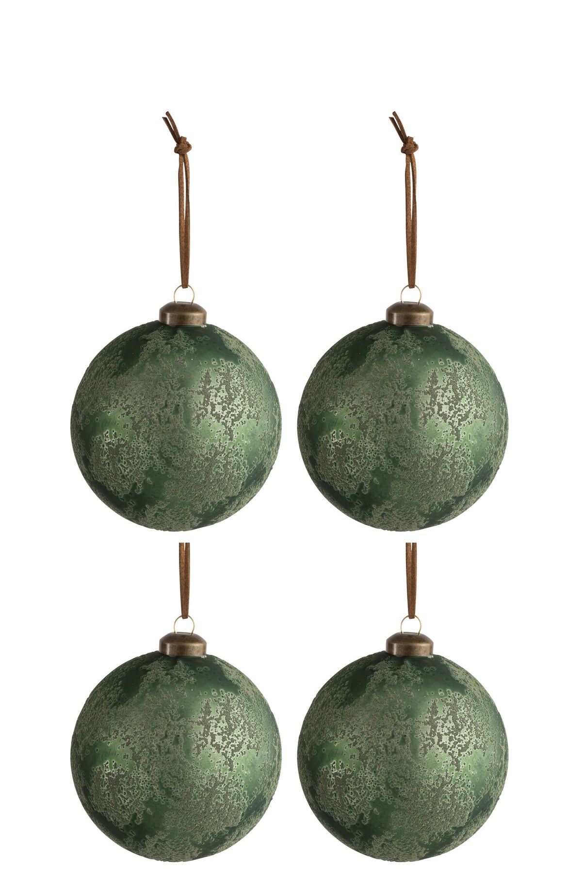 Box Of 4 Christmas Ball Glass Antique Lime Medium