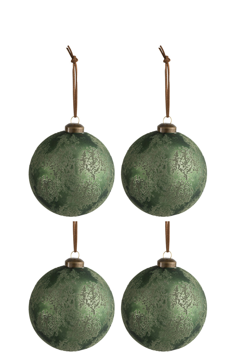 Box Of 4 Christmas Ball Glass Antique Lime Medium