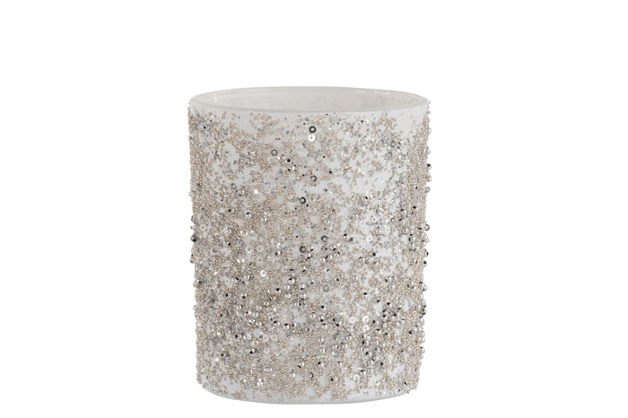 Tealight Holder Pearls Glass Silver Large