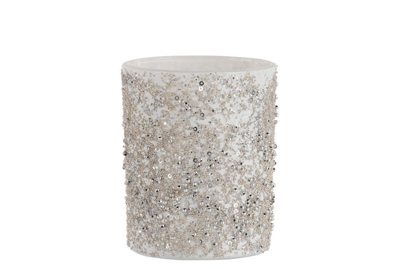 Tealight Holder Pearls Glass Silver Large