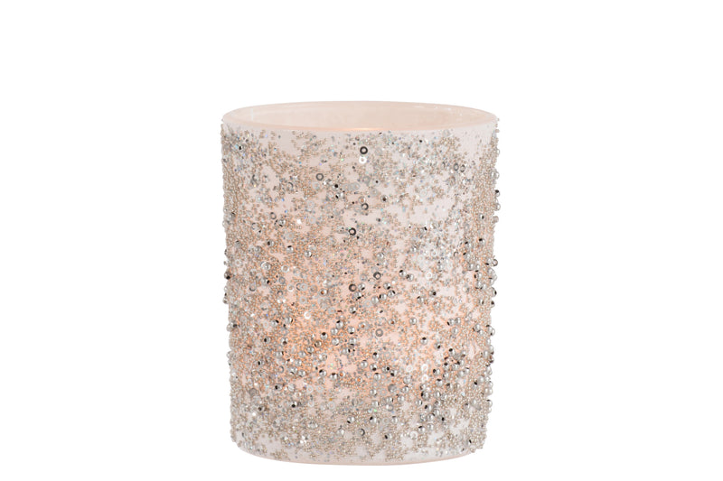 Tealight Holder Pearls Glass Silver Large