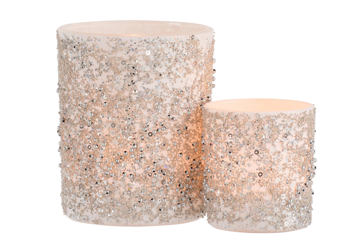 Tealight Holder Pearls Glass Silver Large