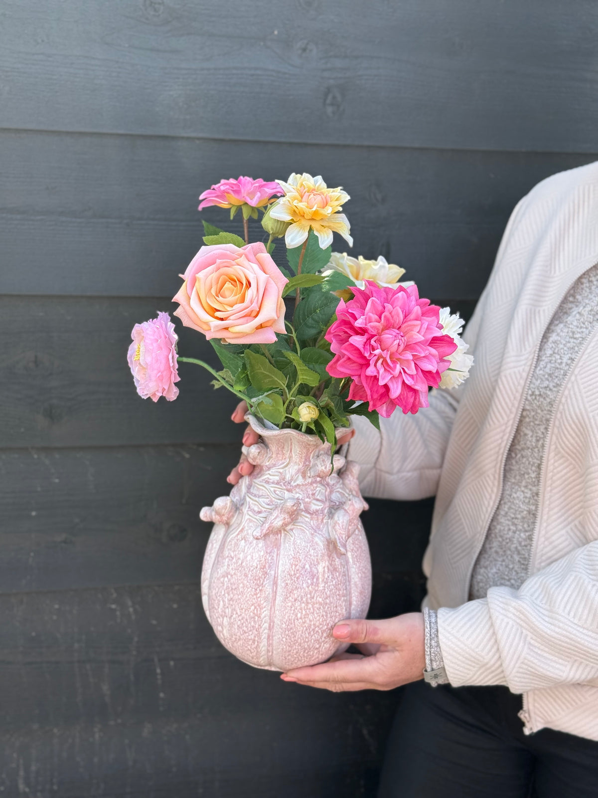 Bird vaas M gevuld met realtouch zijdenbloemen