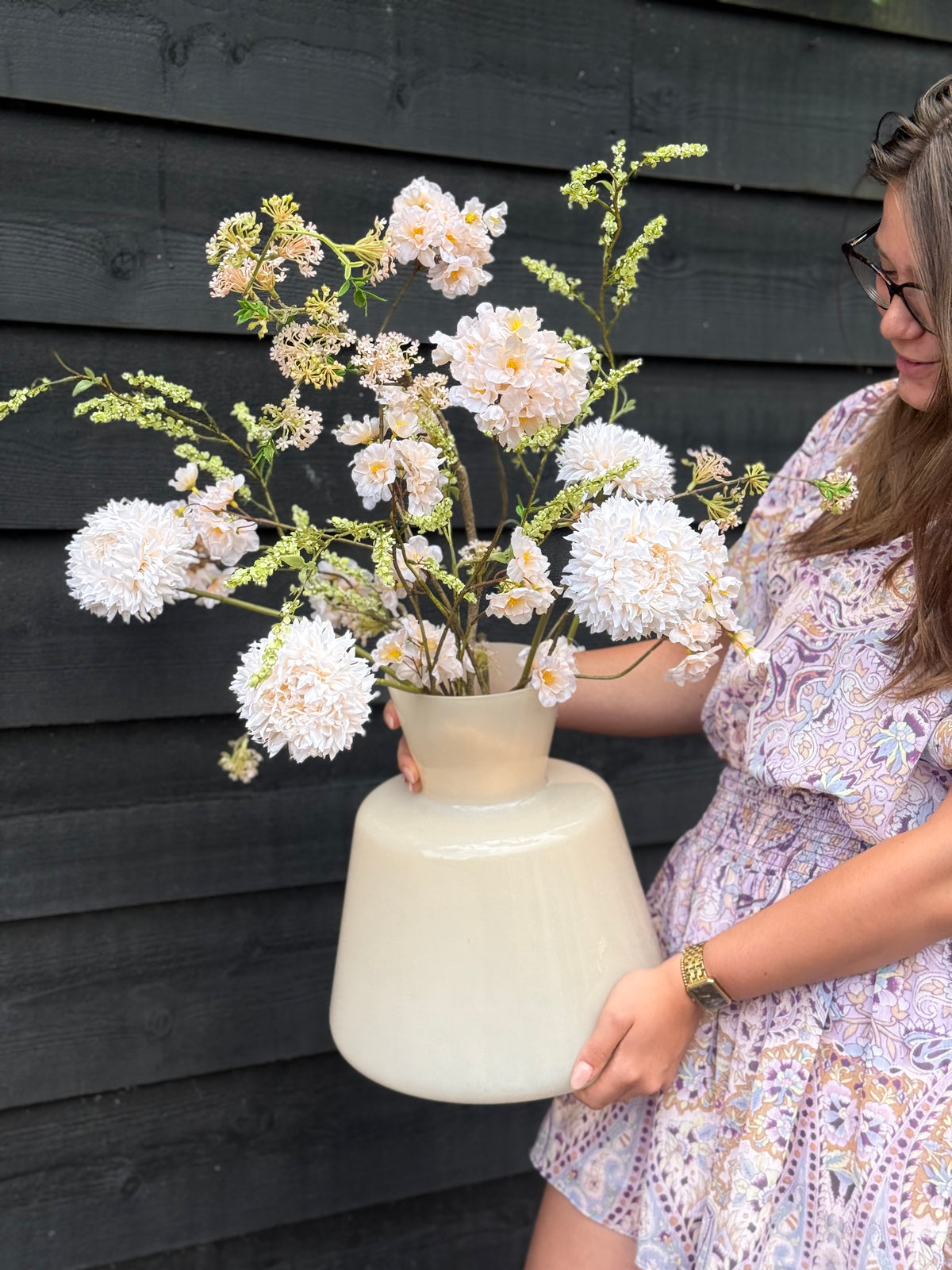 Speciale aanbieding ~ Vaas inclusief Zijdenboeket Ivory garden