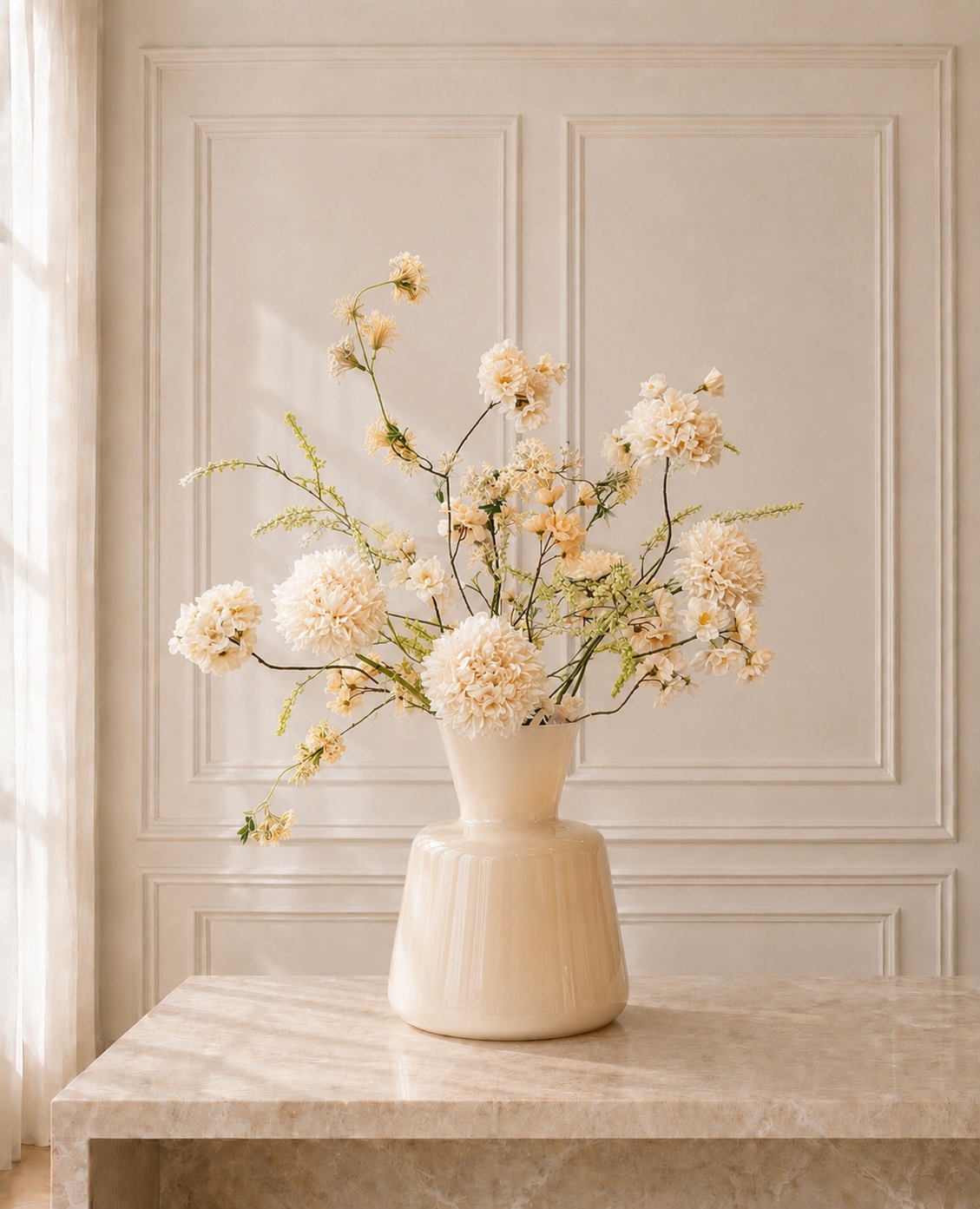 Speciale aanbieding ~ Vaas inclusief Zijdenboeket Ivory garden