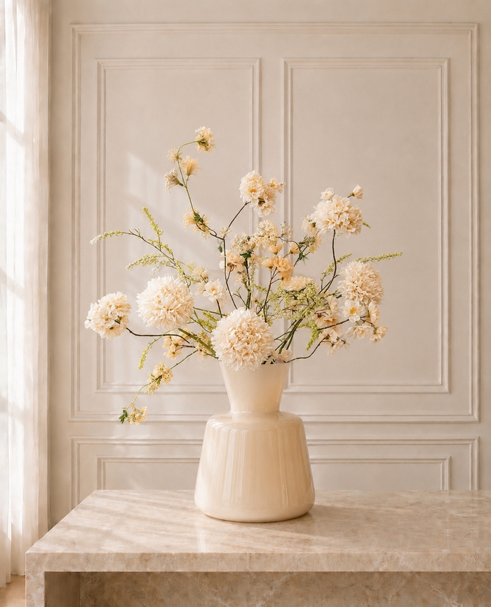 Speciale aanbieding ~ Vaas inclusief Zijdenboeket Ivory garden