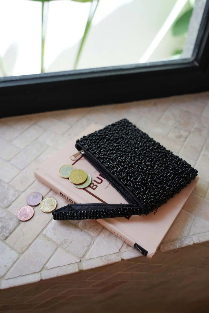 The Black Beaded Wallet - Black