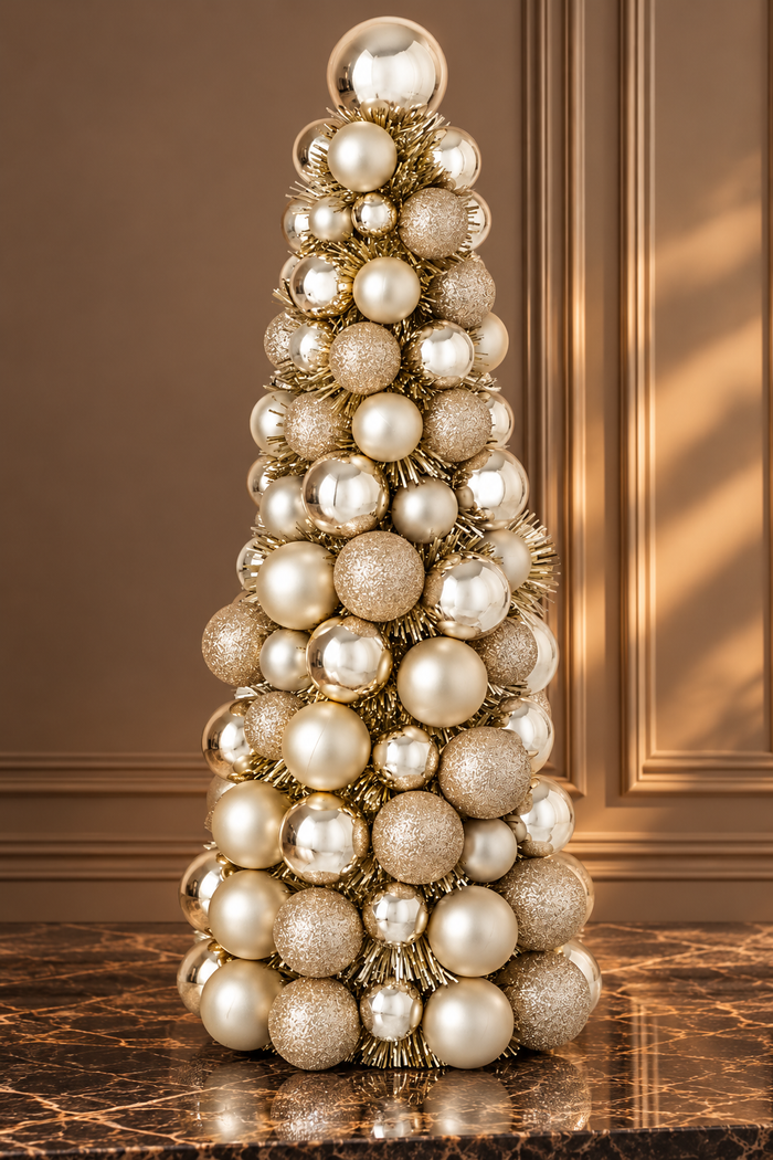 Cone Christmas Baubles Ps Beige