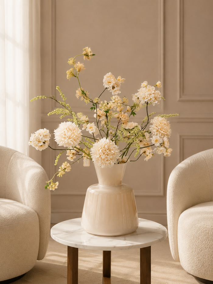 Speciale aanbieding ~ Vaas inclusief Zijdenboeket Ivory garden