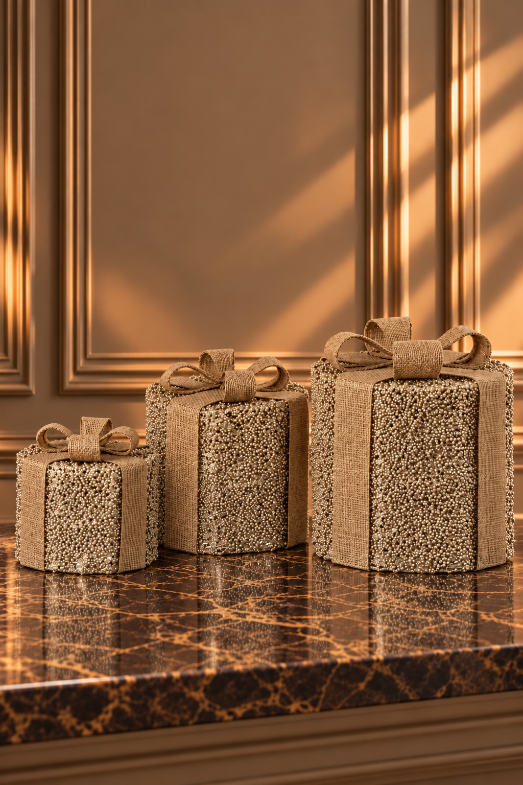 Set Of 3 Gift Glitters Iron Gold/Natural