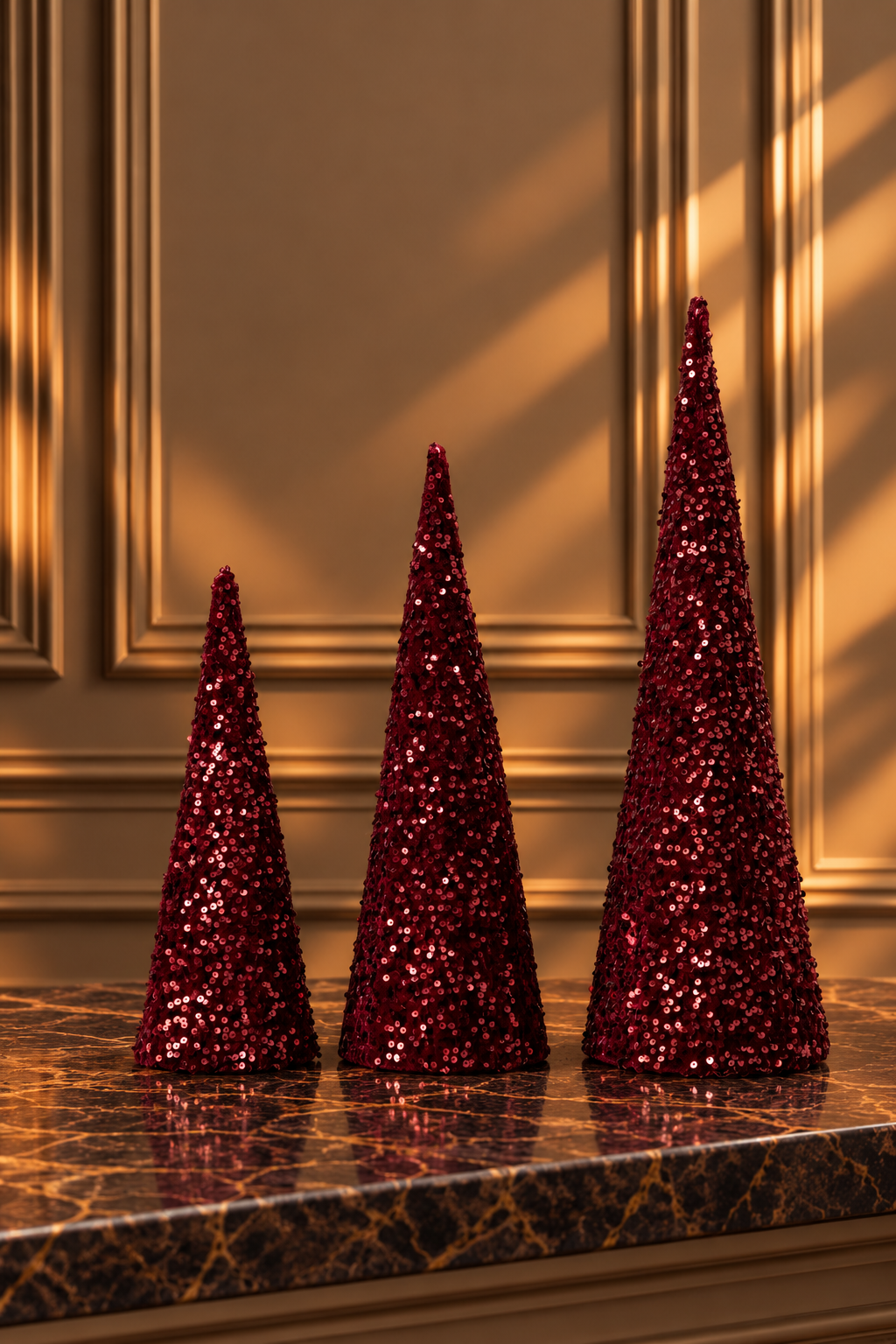 Set Of 3 Cone Sequin Iron Burgundy