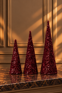 Set Of 3 Cone Sequin Iron Burgundy