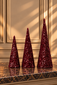 Set Of 3 Cone Sequin Iron Burgundy