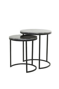 Side table Set van 2 41x48+49x53,5 cm ALFIO brown marble+black