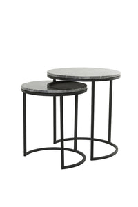 Side table Set van 2 41x48+49x53,5 cm ALFIO brown marble+black