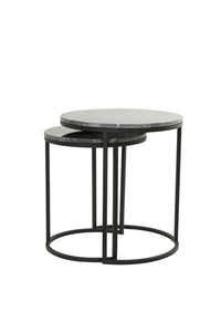 Side table Set van 2 41x48+49x53,5 cm ALFIO brown marble+black
