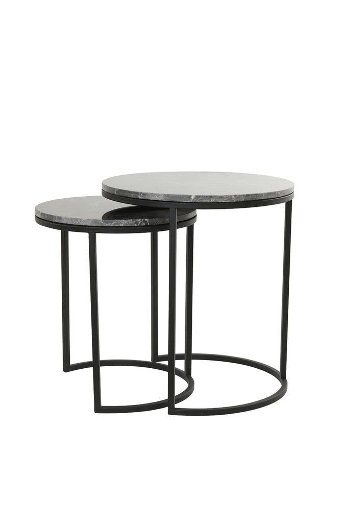 Side table Set van 2 41x48+49x53,5 cm ALFIO brown marble+black