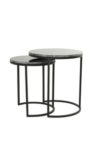 Side table Set van 2 41x48+49x53,5 cm ALFIO brown marble+black