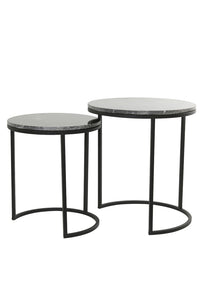 Side table Set van 2 41x48+49x53,5 cm ALFIO brown marble+black